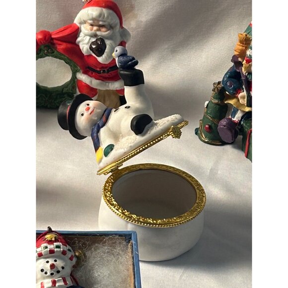 6 Christmas Figurines Ornaments Snowman Santa Moose Clown Holiday Decor Lot - Picture 7 of 11